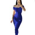 Damen Off-Shoulder gerafftes Midi-Kleid R&B