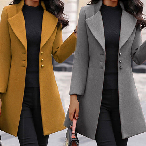 Damen Eleganter Wollmantel mit strukturiertem Schnitt R&B