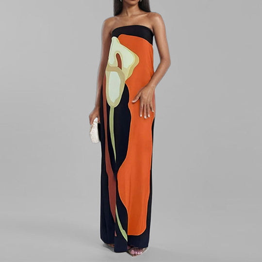 Damen Maxikleid mit elegantem Design und farbenfrohen Akzenten R&B