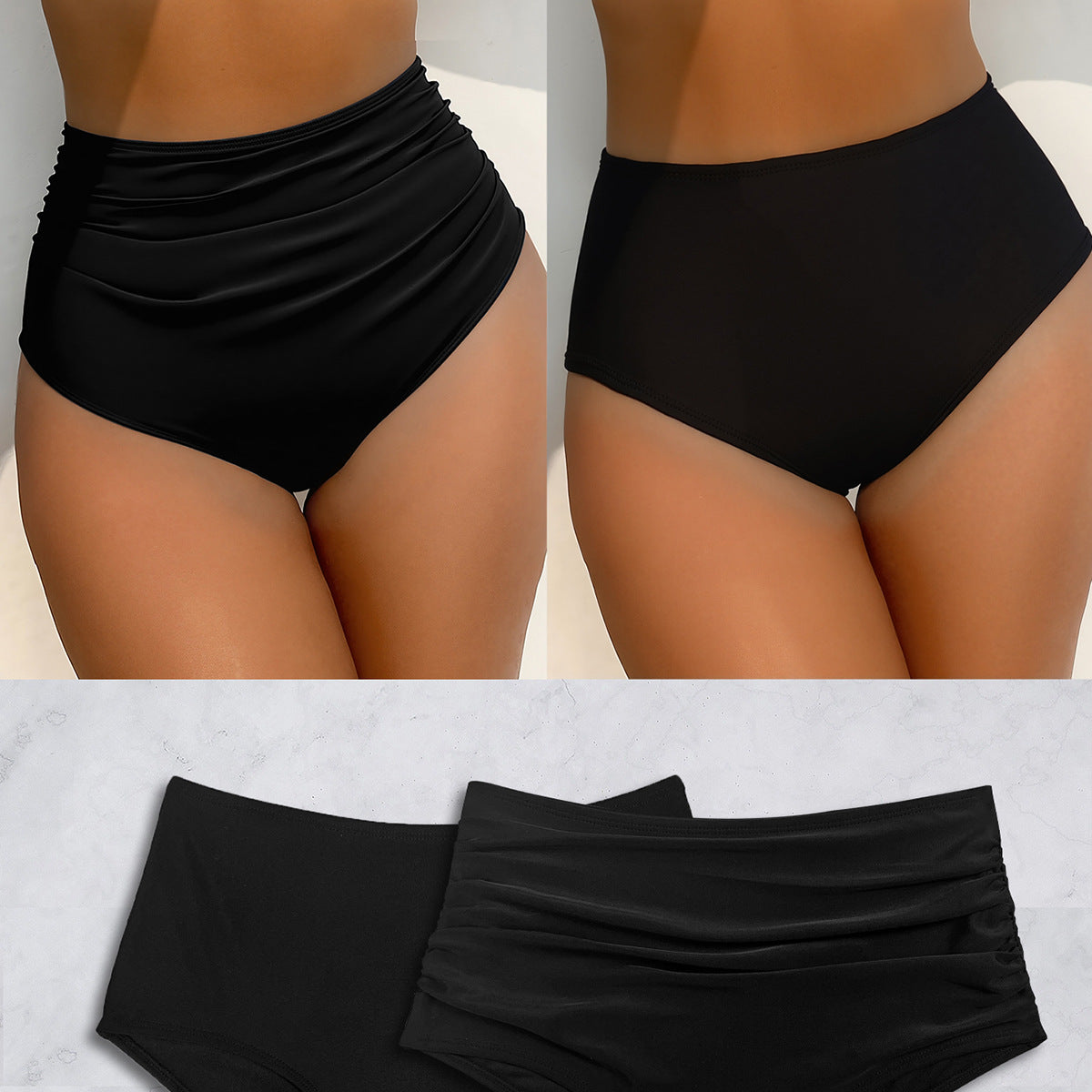 Damen Hochtaillierte Bikini-Hose mit vielseitigem Raffungselement und figurformendem Schnitt R&B