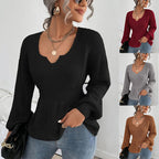Damen modischer Strickpullover mit weichem Material und charmantem V-Ausschnitt