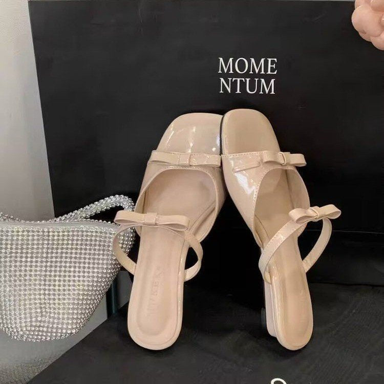 Damen modische Riemchen-Pantoletten mit eleganten Schleifen R&B