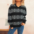 Damen Strickpullover im nordischen Muster mit tiefem V-Ausschnitt R&B