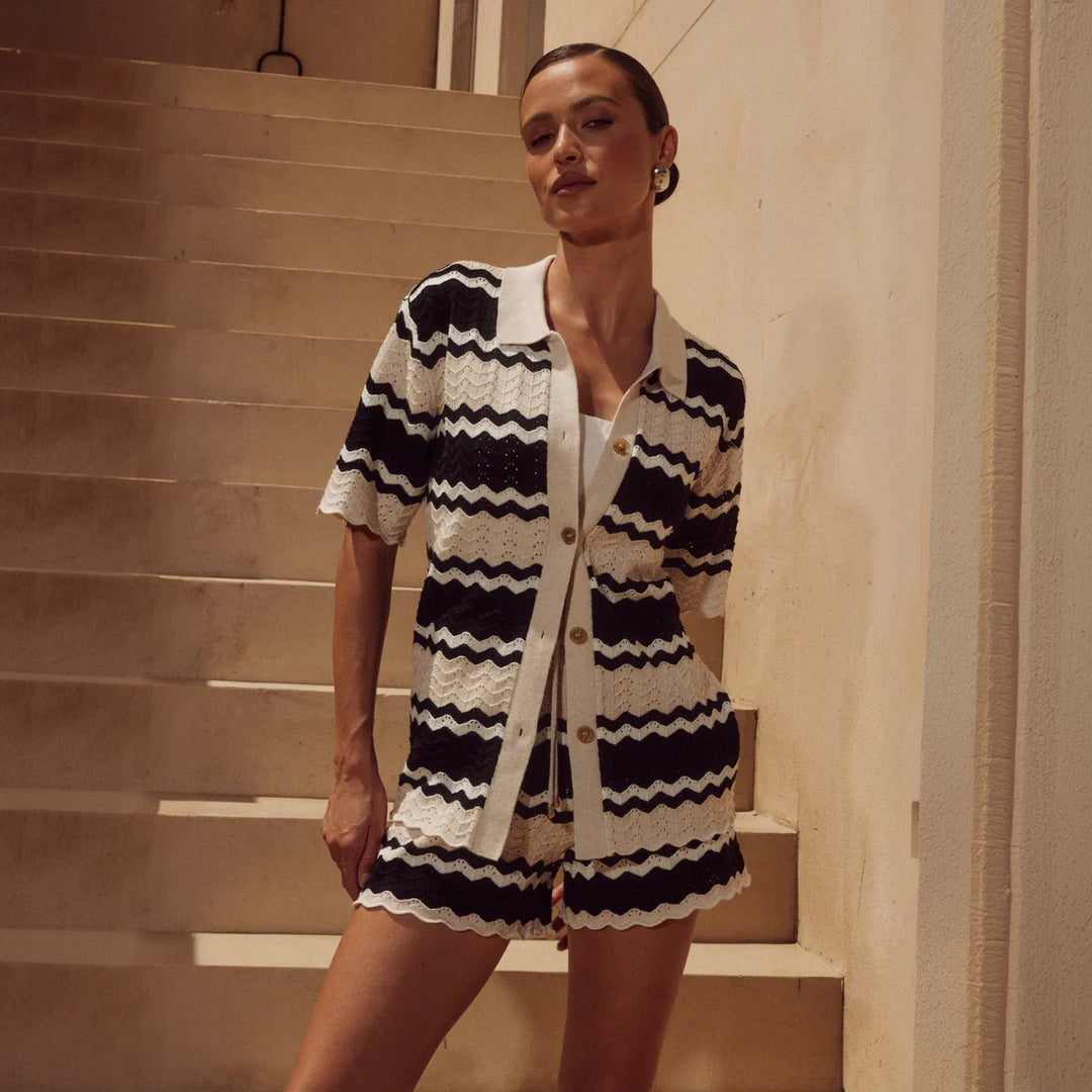 Damen lässiges Häkel-Shorts-Set R&B