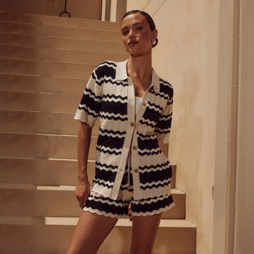 Damen lässiges Häkel-Shorts-Set R&B