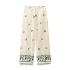 Damen Elegante und lässige weite Stoffhose mit floralem Stickdesign R&B