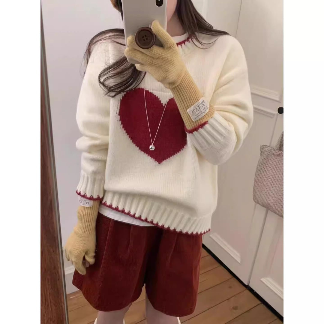 Damen angesagter Pullover mit Herzmotiv und lässigem Schnitt R&B