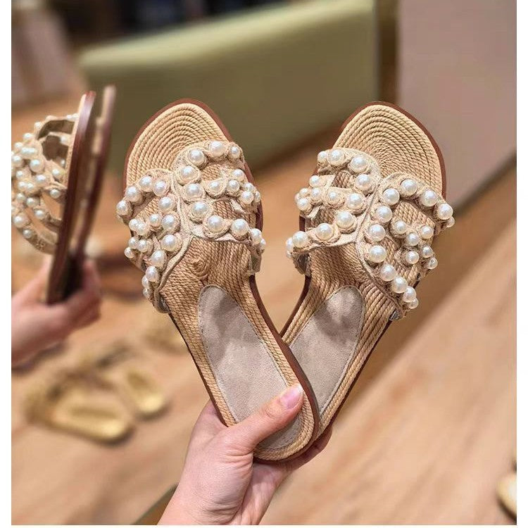 Damen modische Sandalen mit perlverzierten Riemen R&B