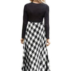 Damen Maxikleid mit modernem Karomuster und langen Ärmeln R&B