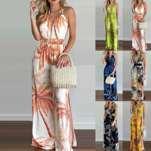 Damen eleganter Jumpsuit mit Spaghettiträgern und hohen Seitenschlitzen R&B