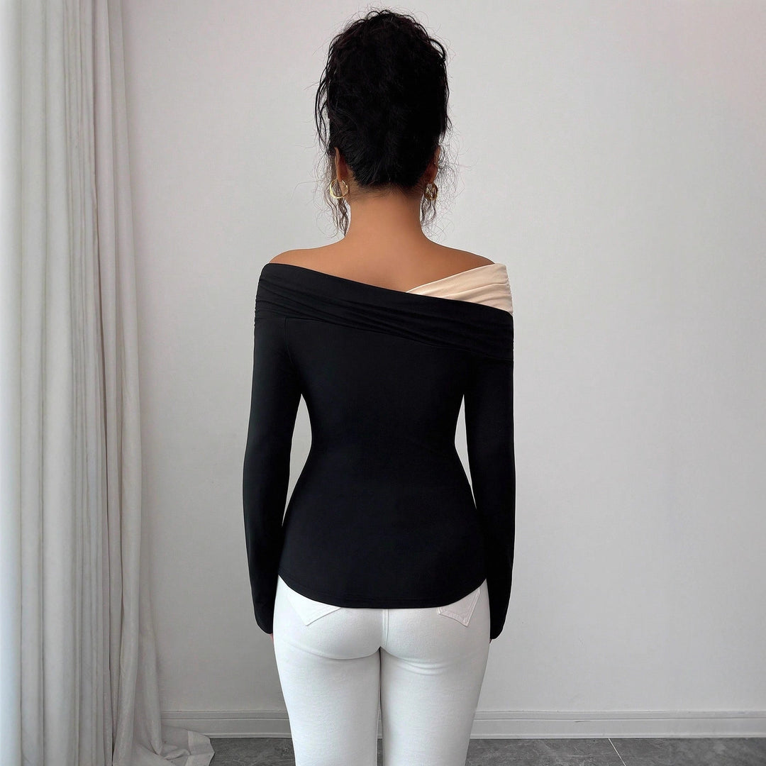Damen nan asymmetrisches Carmen-Top mit Schulterraffung und körperbetonter Jersey-Passform R&B