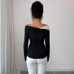 Damen nan asymmetrisches Carmen-Top mit Schulterraffung und körperbetonter Jersey-Passform R&B