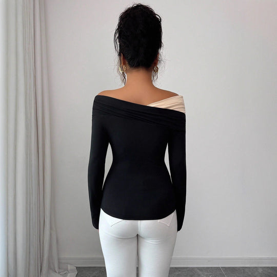 Damen nan asymmetrisches Carmen-Top mit Schulterraffung und körperbetonter Jersey-Passform R&B
