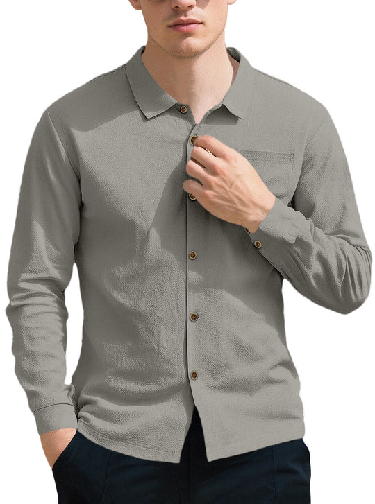 Herren nan atmungsaktives Struktur-Businesshemd mit Brusttasche Holzknopfleiste und ergonomischer Schulterpassform R&B