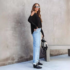 Damen Lässiger Oversized Pullover mit Cut-Out-Ärmeln R&B