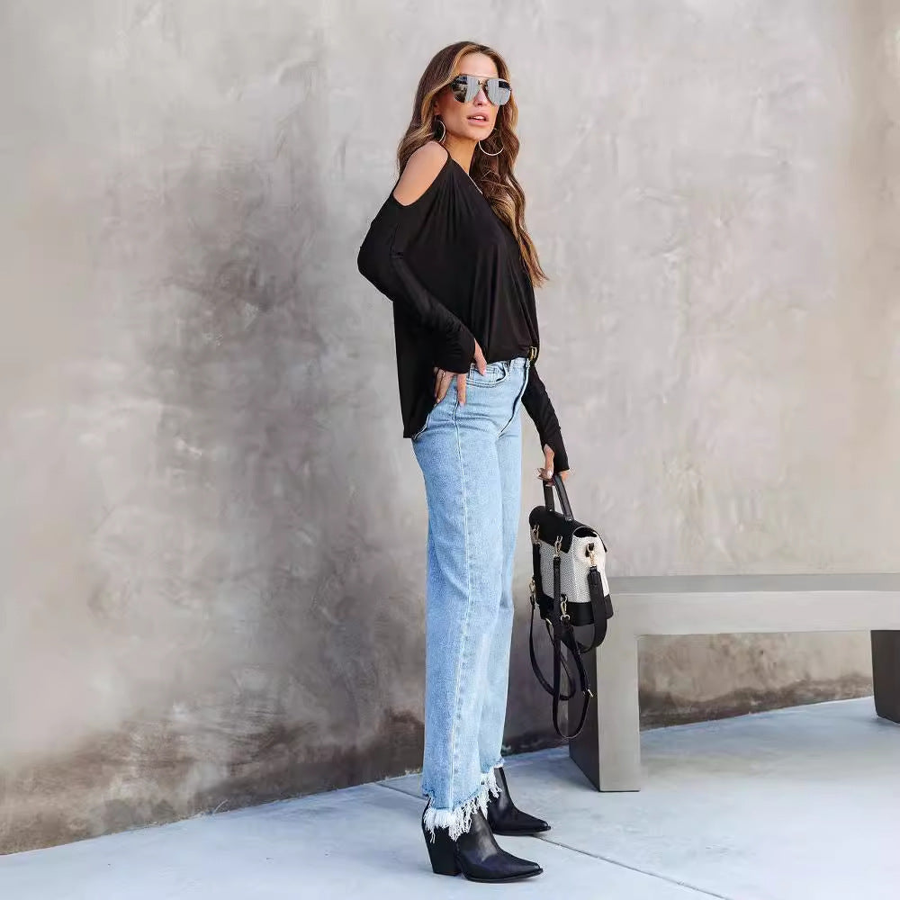 Damen Lässiger Oversized Pullover mit Cut-Out-Ärmeln R&B