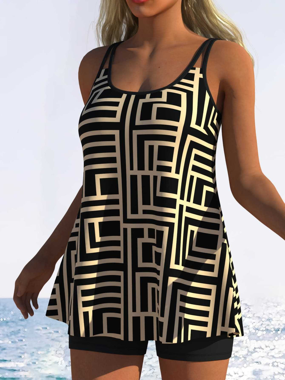 Damen Tankini mit verspieltem Streifenmuster und originellem Schnitt R&B