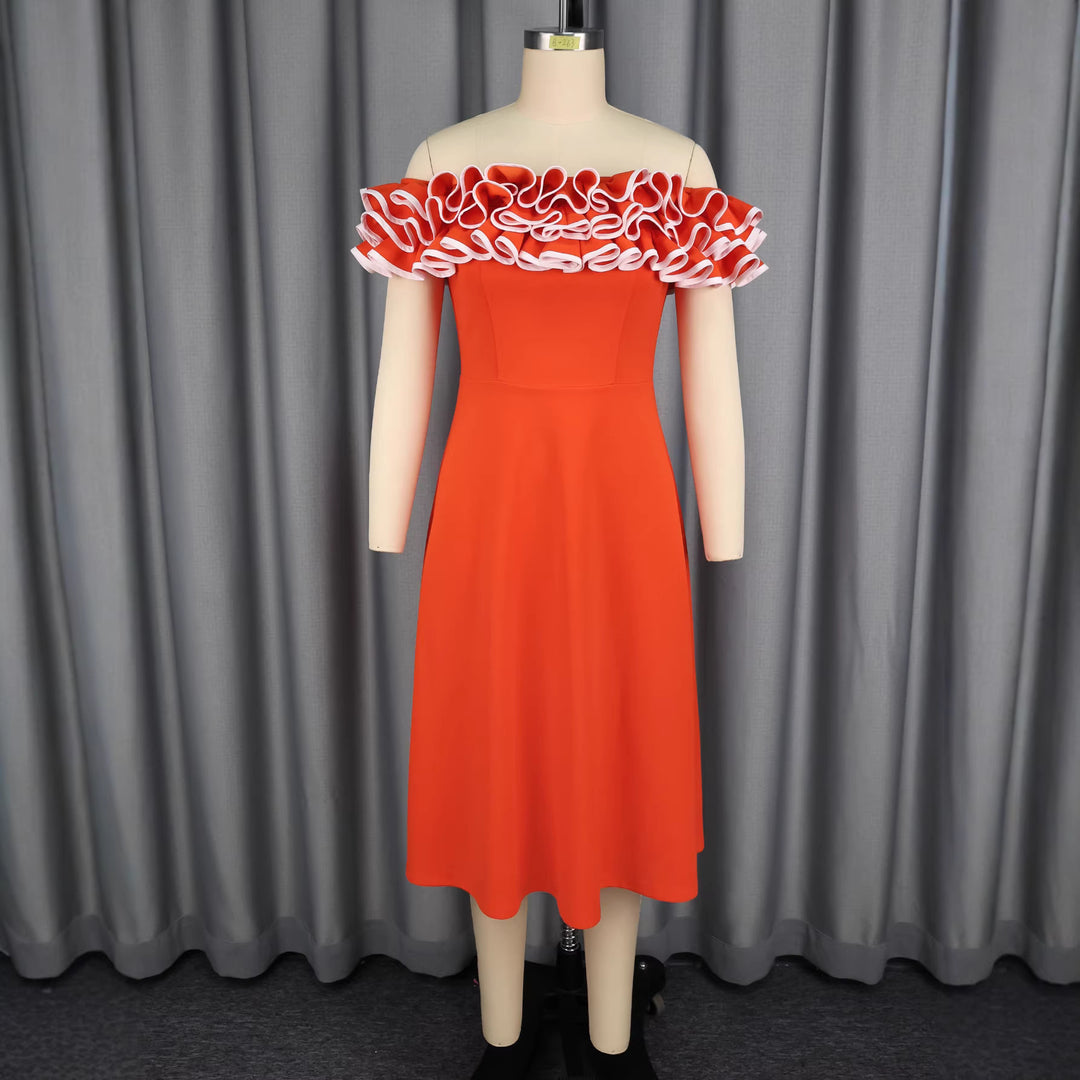 Damen A-Linien Abendkleid mit Off-Shoulder Rüsche R&B