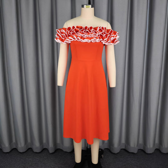 Damen A-Linien Abendkleid mit Off-Shoulder Rüsche R&B