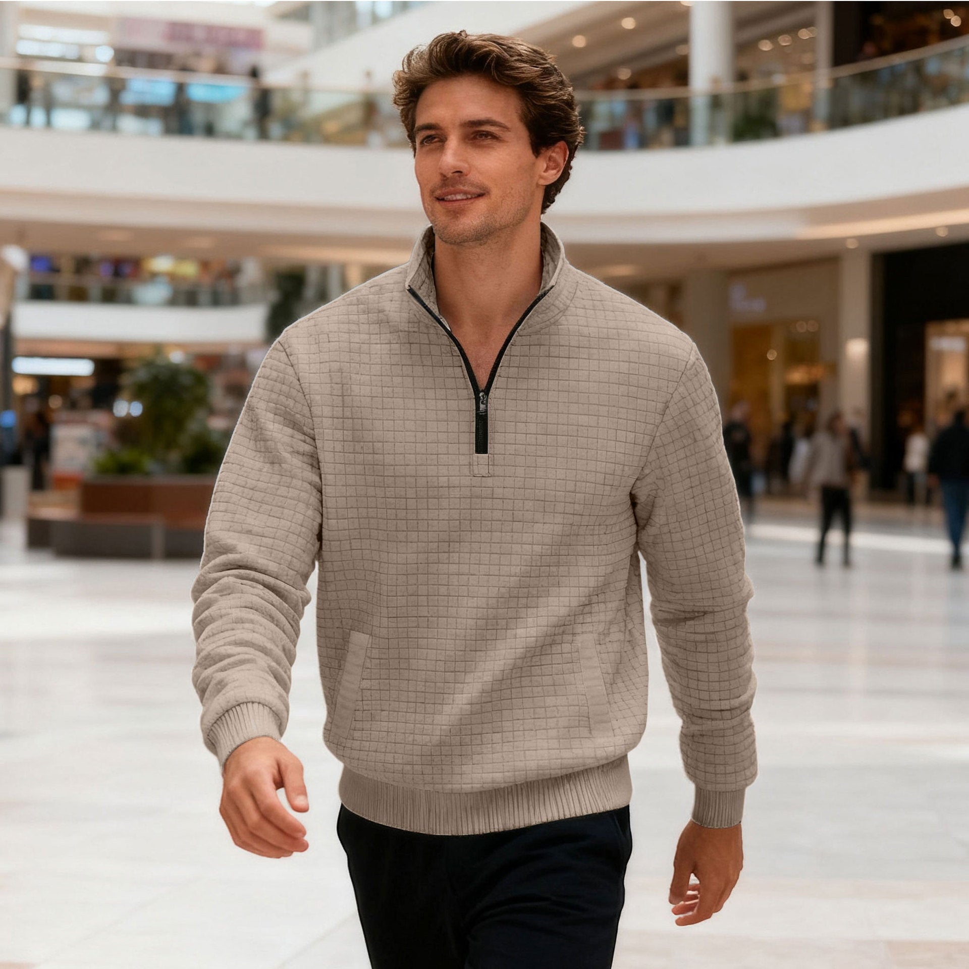 Herren sportlicher Pullover mit halbhoch geschlossenem Kragen R&B