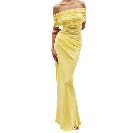 Damen Elegantes Off-Shoulder Maxikleid mit Raffung R&B