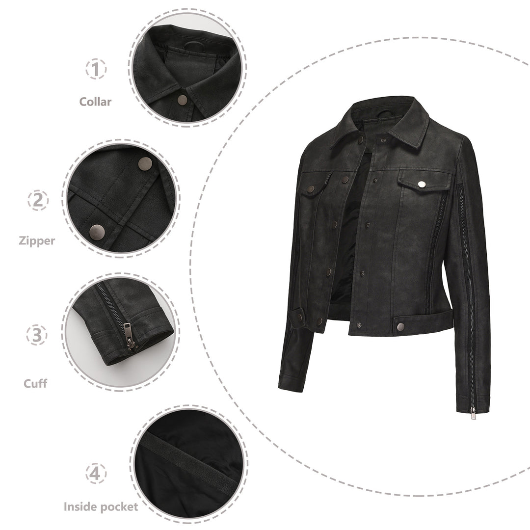 Damen modische Shortjacke aus Kunstleder mit Reißverschlussdetails R&B