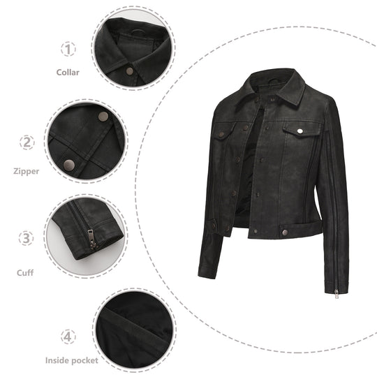Damen modische Shortjacke aus Kunstleder mit Reißverschlussdetails R&B