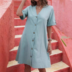 Damen Knielanges Hemdblusenkleid mit Knopfleiste und Kurzarm R&B