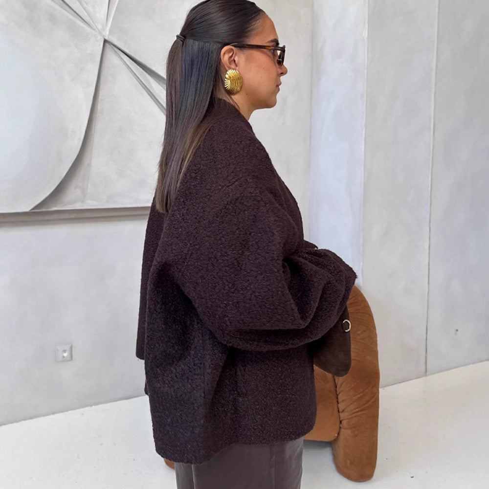 Damen oversized Wolljacke mit eleganten Detail R&B