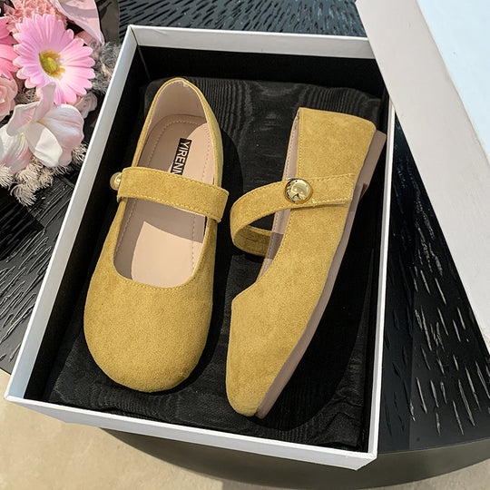 Damen elegante Ballerina-Schuhe mit verstellbarem Riemchen und goldener Schnalle R&B