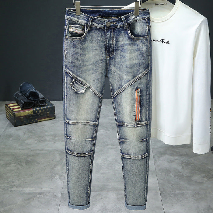 Herren modische Ripped Jeans mit kreativen Steppnähten R&B