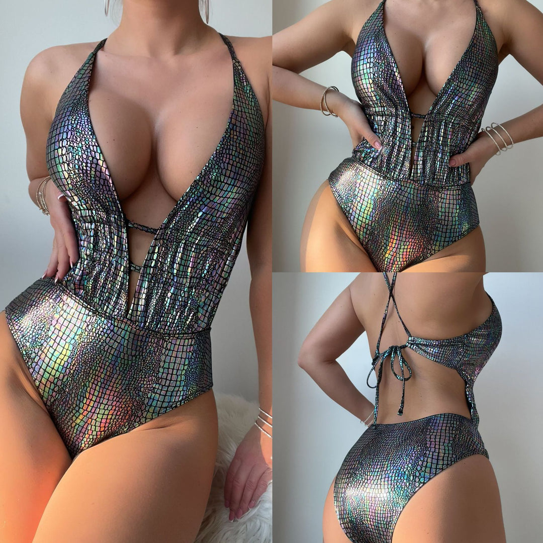 Damen Einteiliger Badeanzug mit aufregendem Cut-Out und schimmerndem Glitzer R&B
