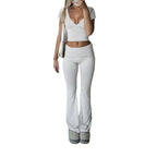 Damen Lässiges Zweiteiliges Lounge-Set mit cropped Oberteil und Bootcut-Hosen R&B