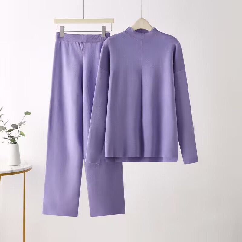 Damen elegantes Set aus langärmligem Oberteil und Palazzo-Hosen R&B