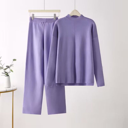 Damen elegantes Set aus langärmligem Oberteil und Palazzo-Hosen R&B