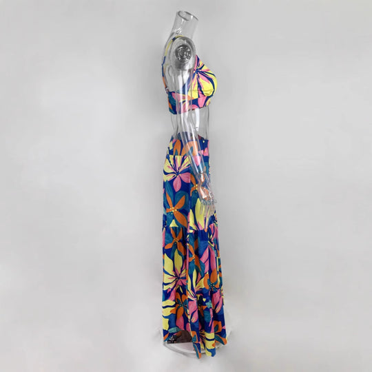 Damen Maxikleid mit floralem Design und verziertem V-Ausschnitt R&B