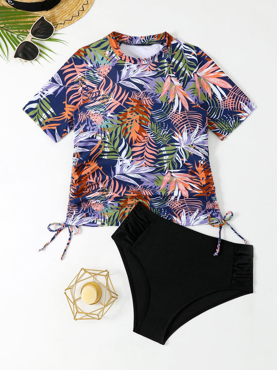 Damen Sportlicher Badeanzug mit stylischem Kurzarm-Top und komfortablen Hosen R&B