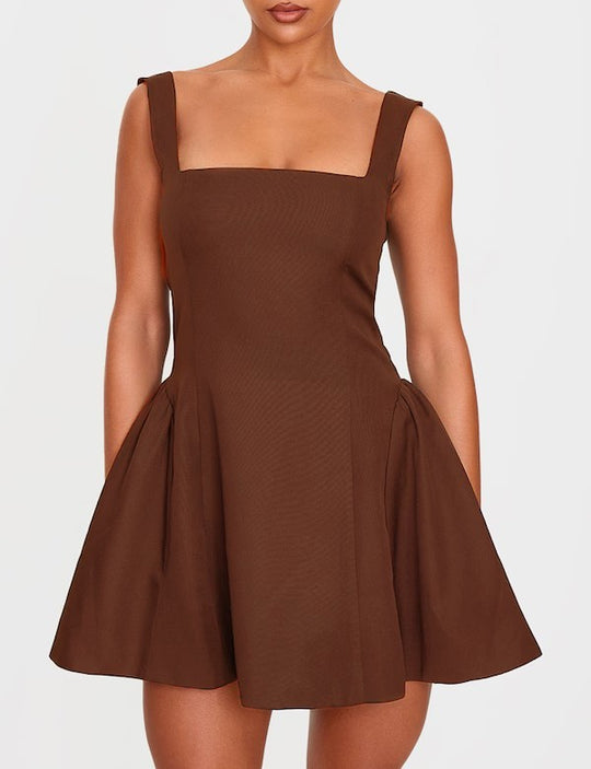Damen A-Linien Kleid mit quadratischem Ausschnitt und angeschnittenen Taschen R&B