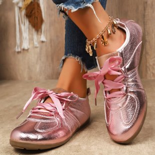 Damen modische Sneakers mit schimmernder Oberflächenstruktur und satinartigen Schnürsenkeln R&B