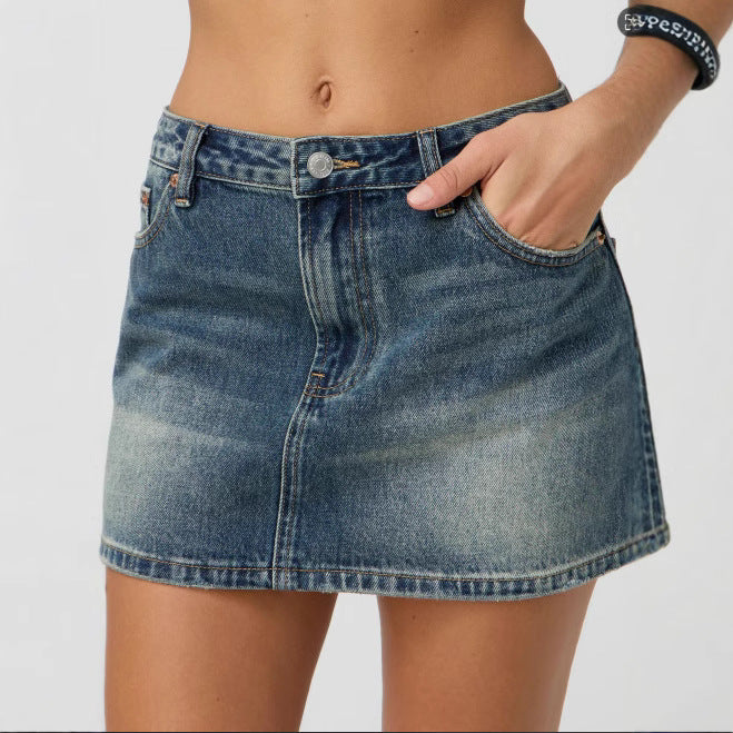 Damen Denim-Minirock mit modischen Taschen und klassischem Schnitt R&B