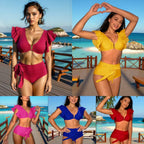 Damen Hochgeschnittenes Bikini-Set mit Rüschen