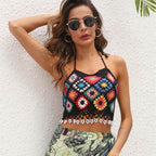 Damen Häkel-Bikini-Oberteil mit farbenfrohem Blumenmuster R&B