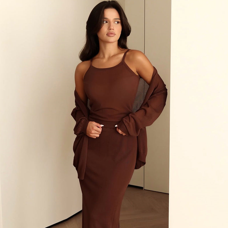 Damen langes Joint-Kleid mit offenem Cardigan R&B
