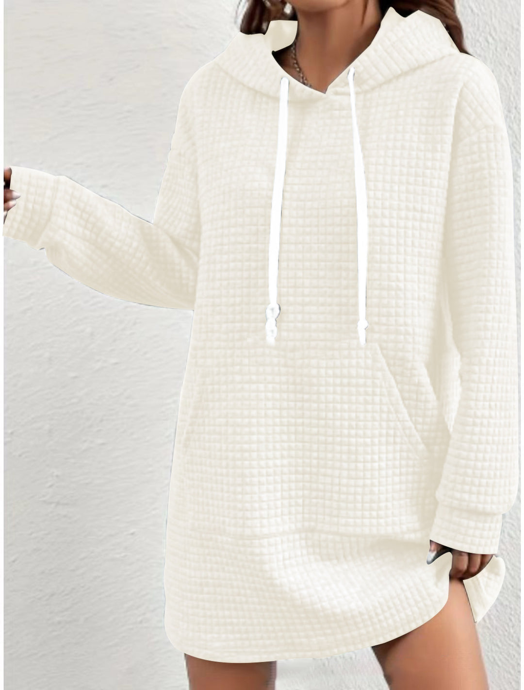 Damen Hoodie-Kleid mit praktischem Kängurutasche und modernem Strickdesign R&B