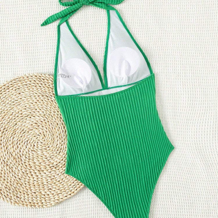 Damen Einteiler Badeanzug mit raffiniertem Rippendesign
