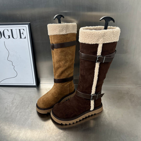 Damen Fleecegefütterte Winterstiefel mit eleganten Riemen und rutschfester Sohle R&B