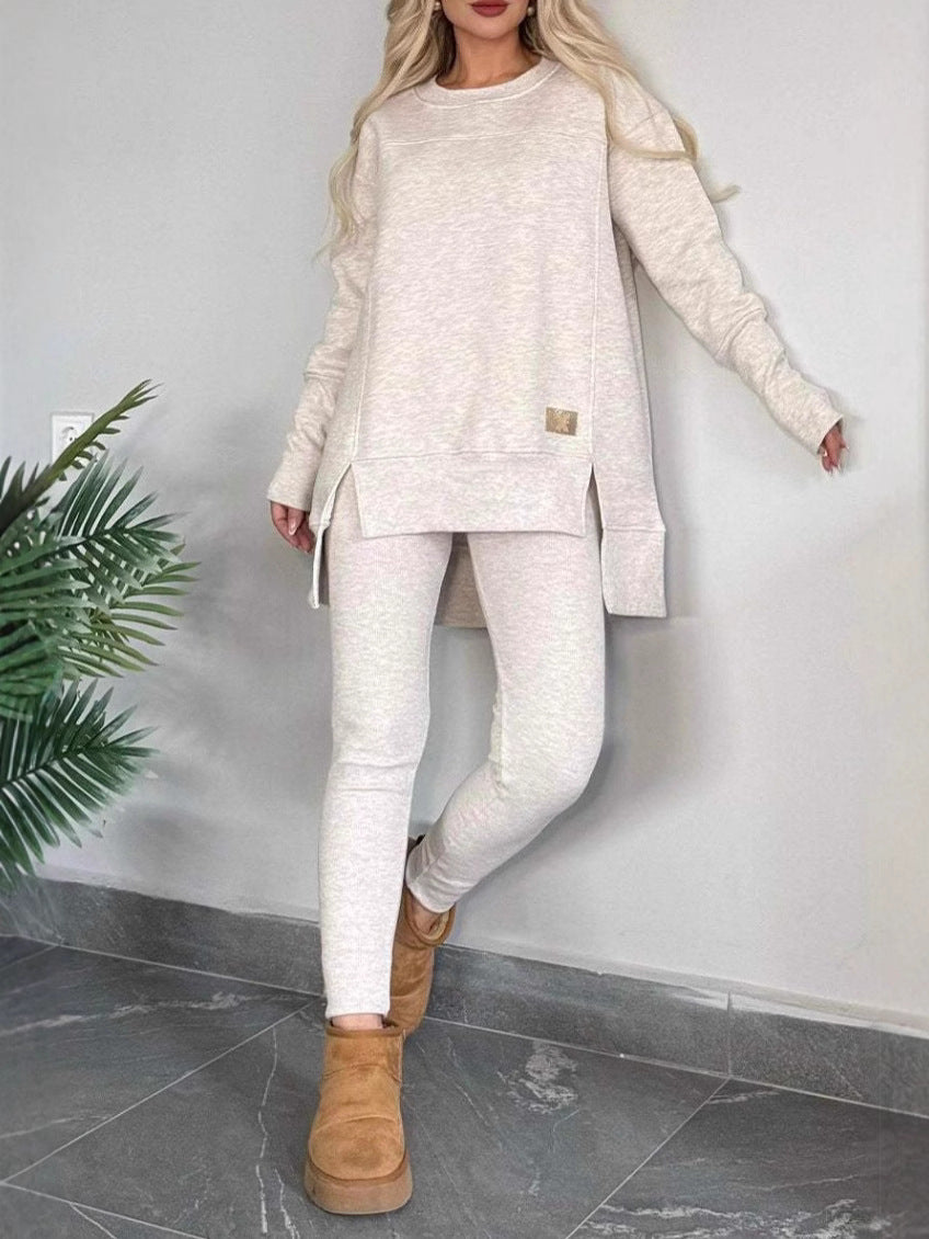 Damen Lässiges Langarm Sweatshirt-Set mit asymmetrischem Schnitt und praktischen Taschen R&B