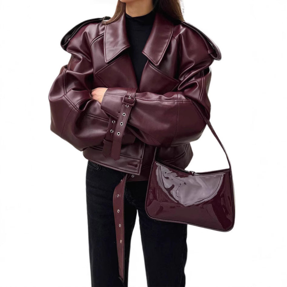 Damen Kunstlederjacke im Oversized-Design mit Riemen und neuen Details R&B