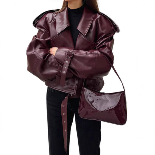 Damen Kunstlederjacke im Oversized-Design mit Riemen und neuen Details R&B
