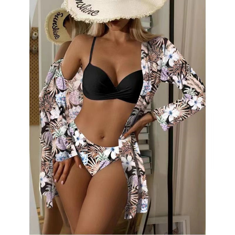 Damen geraffte Strandüberjacke mit floralem Muster R&B